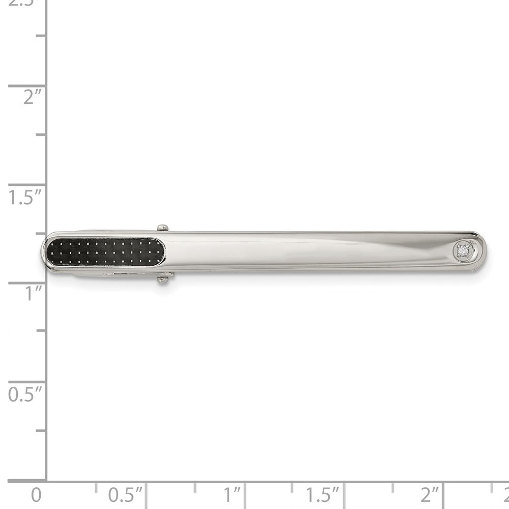Chisel Stainless Steel Polished with Black Carbon Fiber .03 Carat Diamond Tie Bar