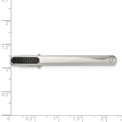 Chisel Stainless Steel Polished with Black Carbon Fiber .03 Carat Diamond Tie Bar