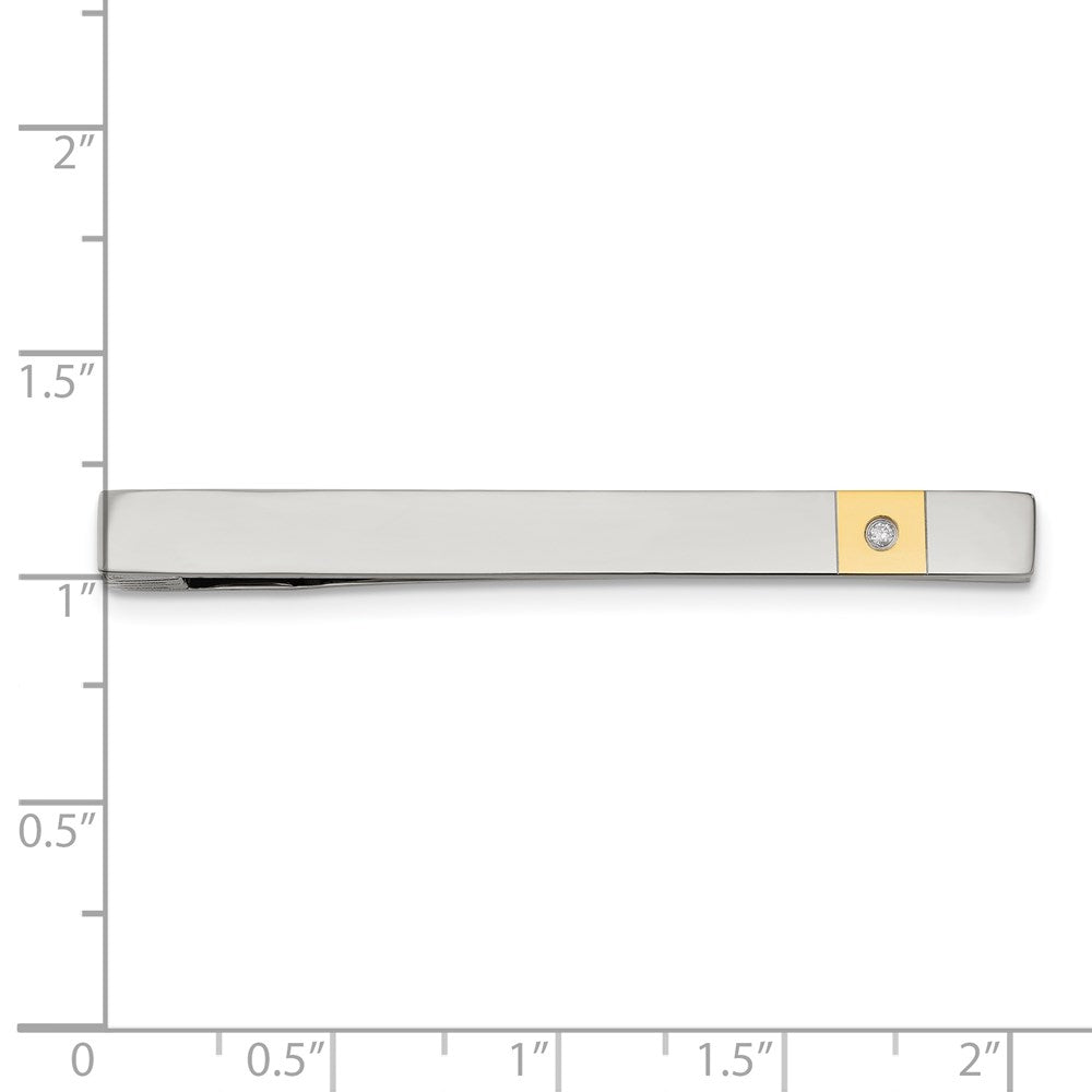Chisel Stainless Steel Polished Yellow IP-plated .03 Carat Diamond Tie Bar