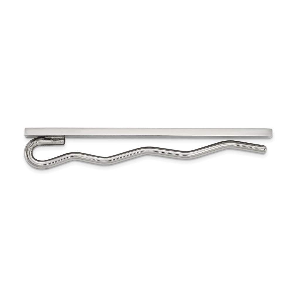 Chisel Stainless Steel Polished and Grooved with CZ Tie Bar