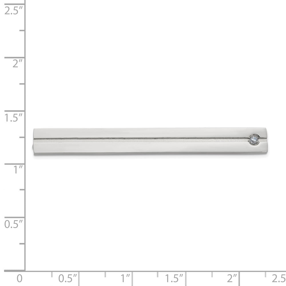 Chisel Stainless Steel Polished and Grooved with CZ Tie Bar