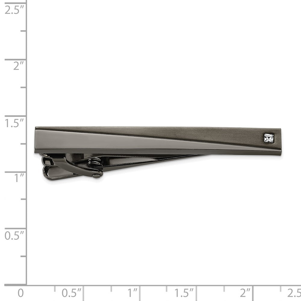 Chisel Stainless Steel Brushed and Polished Gunmetal IP-plated with CZ Tie Bar