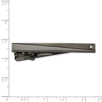 Chisel Stainless Steel Brushed and Polished Gunmetal IP-plated with CZ Tie Bar