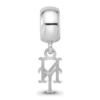 Sterling Silver Rhodium Plated Major League Baseball LogoArt New York Mets N-Y Dangle Bead