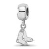 Sterling Silver Rhodium Plated Major League Baseball LogoArt Boston Red Sox Extra Small Dangle Bead