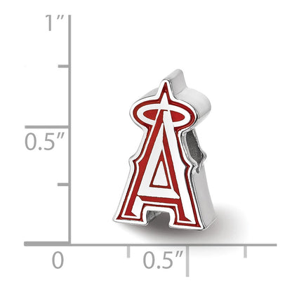 Sterling Silver Rhodium Plated Major League Baseball LogoArt Los Angeles Angels Enameled Bead