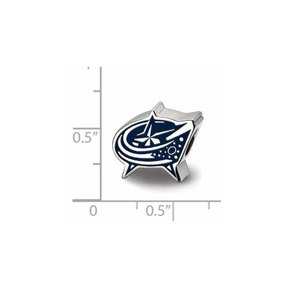 Sterling Silver Rhodium-plated NHL LogoArt Columbus Blue Jackets Enameled Logo Bead