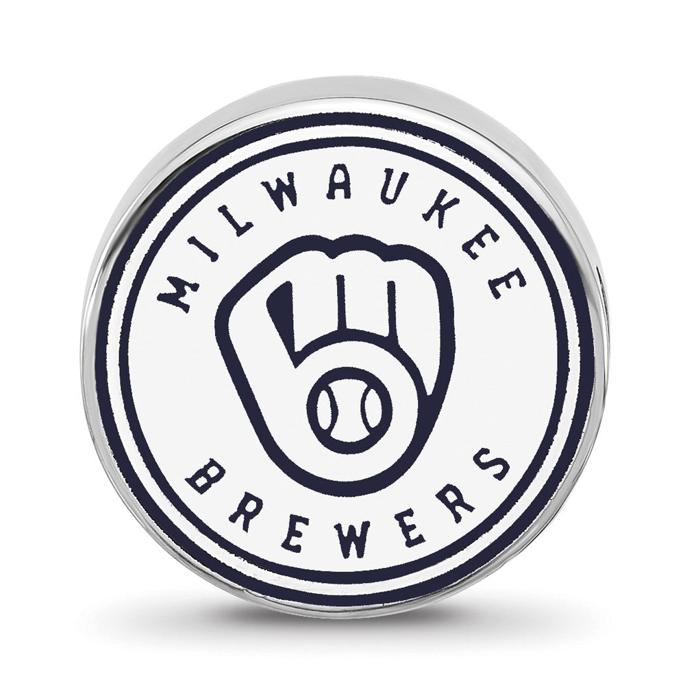Sterling Silver Rhodium Plated Major League Baseball LogoArt Milwaukee Brewers Enameled Bead