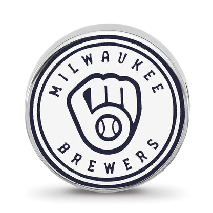 Sterling Silver Rhodium Plated Major League Baseball LogoArt Milwaukee Brewers Enameled Bead