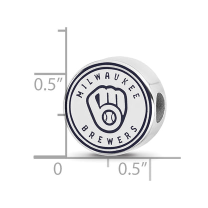 Sterling Silver Rhodium Plated Major League Baseball LogoArt Milwaukee Brewers Enameled Bead