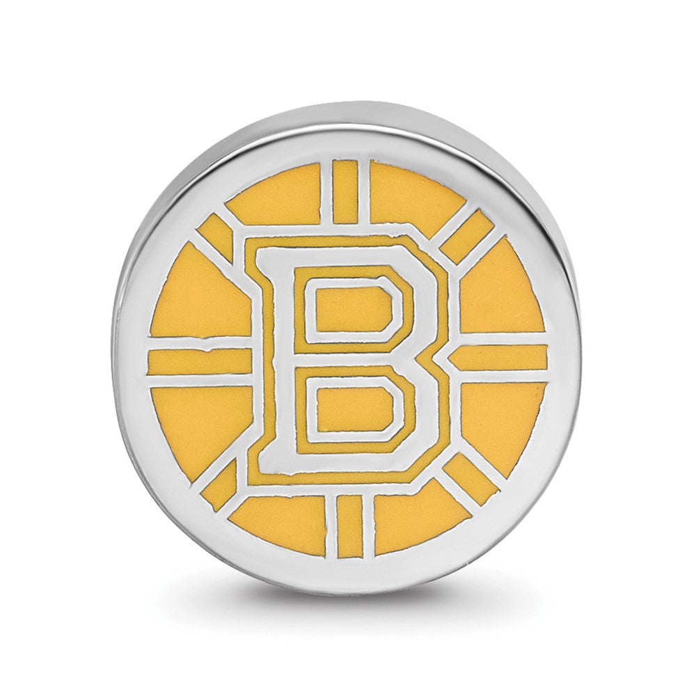 Sterling Silver Rhodium-plated NHL LogoArt Boston Bruins Enameled Bead