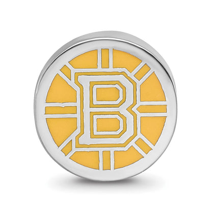 Sterling Silver Rhodium-plated NHL LogoArt Boston Bruins Enameled Bead