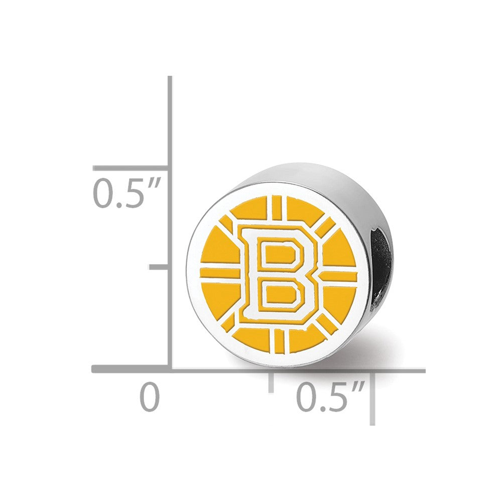 Sterling Silver Rhodium-plated NHL LogoArt Boston Bruins Enameled Bead