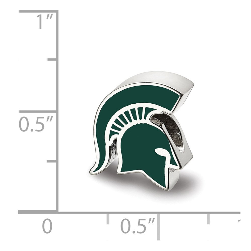 Sterling Silver Rhodium-plated LogoArt Michigan State University Spartan Enameled Logo Bead