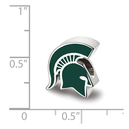 Sterling Silver Rhodium-plated LogoArt Michigan State University Spartan Enameled Logo Bead