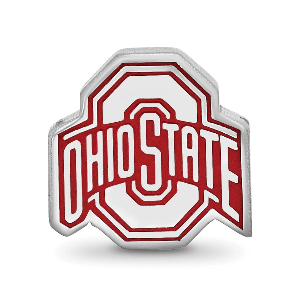 Sterling Silver Rhodium-plated LogoArt The Ohio State University Enameled Extruded Logo Bead