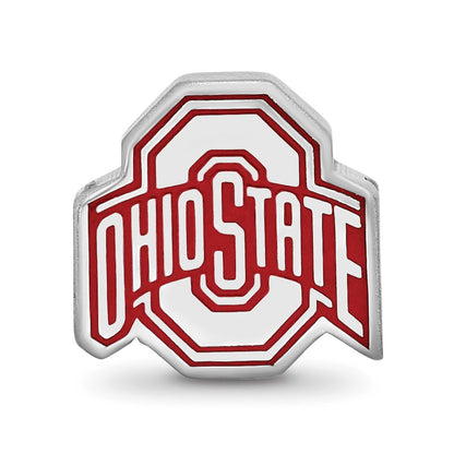 Sterling Silver Rhodium-plated LogoArt The Ohio State University Enameled Extruded Logo Bead