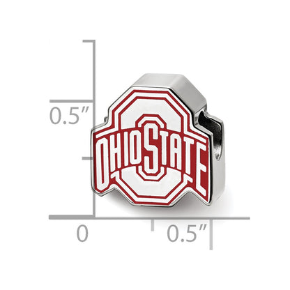 Sterling Silver Rhodium-plated LogoArt The Ohio State University Enameled Extruded Logo Bead