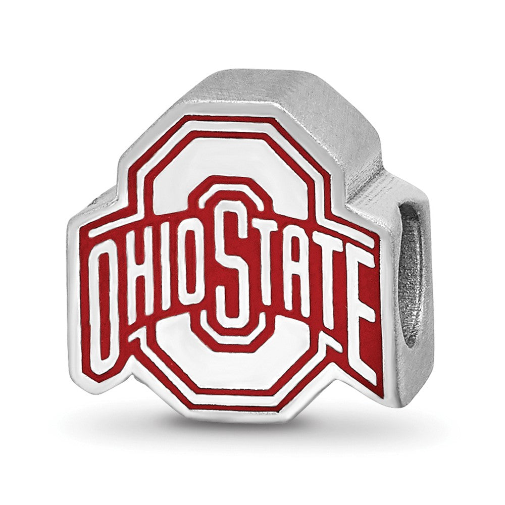 Sterling Silver Rhodium-plated LogoArt The Ohio State University Enameled Extruded Logo Bead