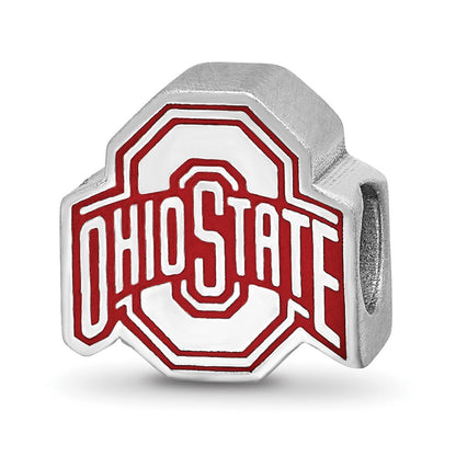 Sterling Silver Rhodium-plated LogoArt The Ohio State University Enameled Extruded Logo Bead