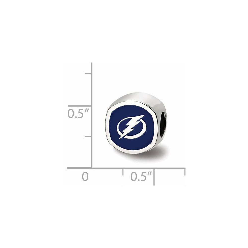 Sterling Silver NHL LogoArt Tampa Bay Lightning Cushion Shaped Enameled Logo Bead