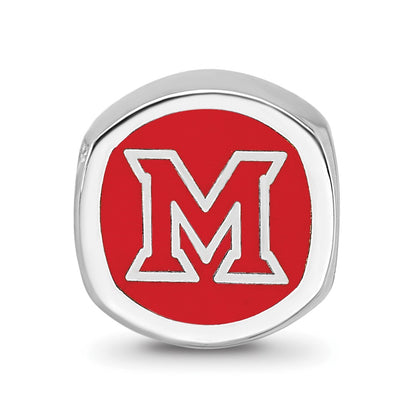 Sterling Silver Rhodium-plated LogoArt Miami University Ohio Double Logo Enameled Bead