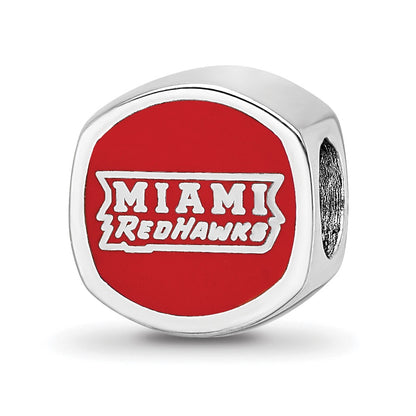 Sterling Silver Rhodium-plated LogoArt Miami University Ohio Double Logo Enameled Bead