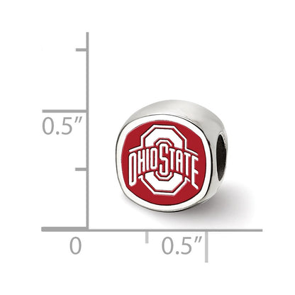 Sterling Silver Rhodium-plated LogoArt The Ohio State University Enameled Double Logo Bead