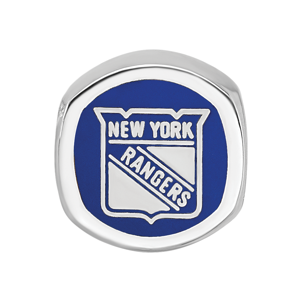 Sterling Silver RH-plated LogoArt New York Rangers Banner Enamel Bead