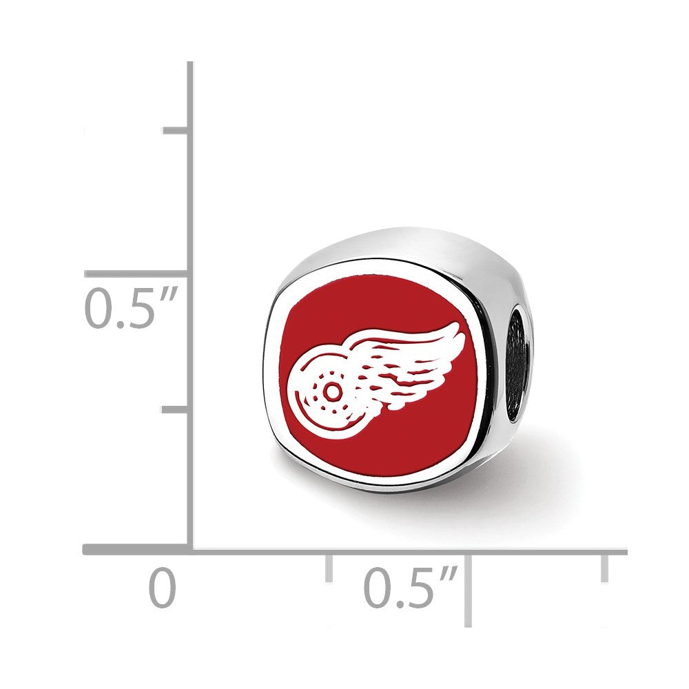 Sterling Silver Rhodium-plated NHL LogoArt Detroit Red Wings Double Logo Enameled Bead