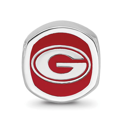 Sterling Silver Rhodium-plated LogoArt University of Georgia Enameled Double Logo Bead