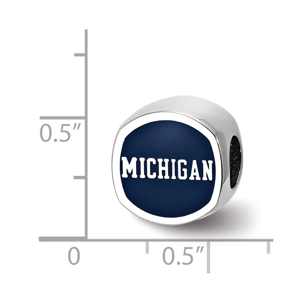 Sterling Silver Rhodium-plated LogoArt University of Michigan Double Logo Blue Enameled Bead