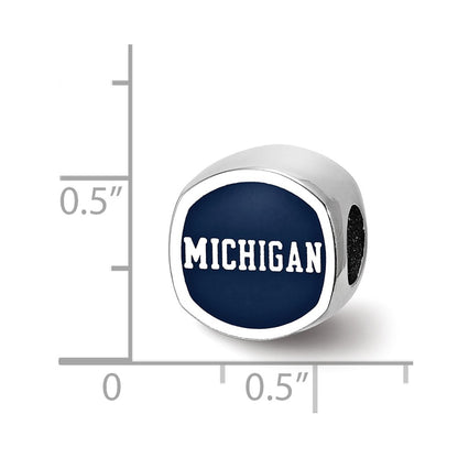 Sterling Silver Rhodium-plated LogoArt University of Michigan Double Logo Blue Enameled Bead