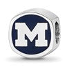 Sterling Silver Rhodium-plated LogoArt University of Michigan Double Logo Blue Enameled Bead