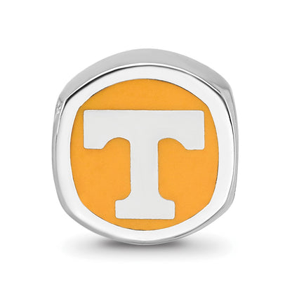 Sterling Silver Rhodium-plated LogoArt University of Tennessee Enameled Double Logo Bead