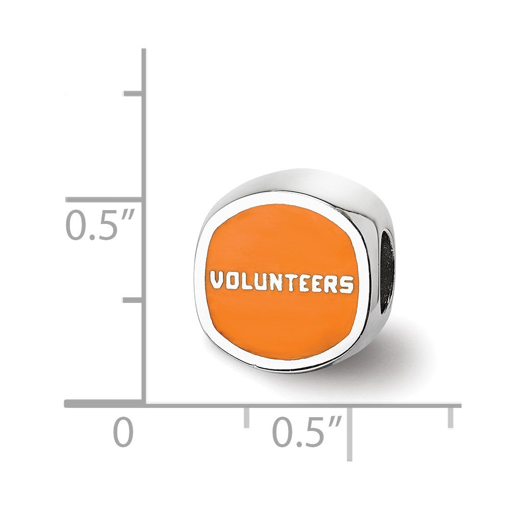Sterling Silver Rhodium-plated LogoArt University of Tennessee Enameled Double Logo Bead