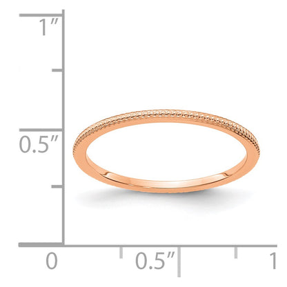 14K Rose Gold 1.2mm Beaded Stackable Band Size 10