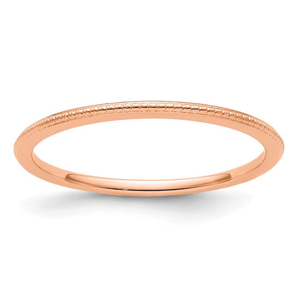 14K Rose Gold 1.2mm Beaded Stackable Band Size 9.5