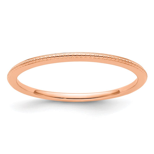 14K Rose Gold 1.2mm Beaded Stackable Band Size 8