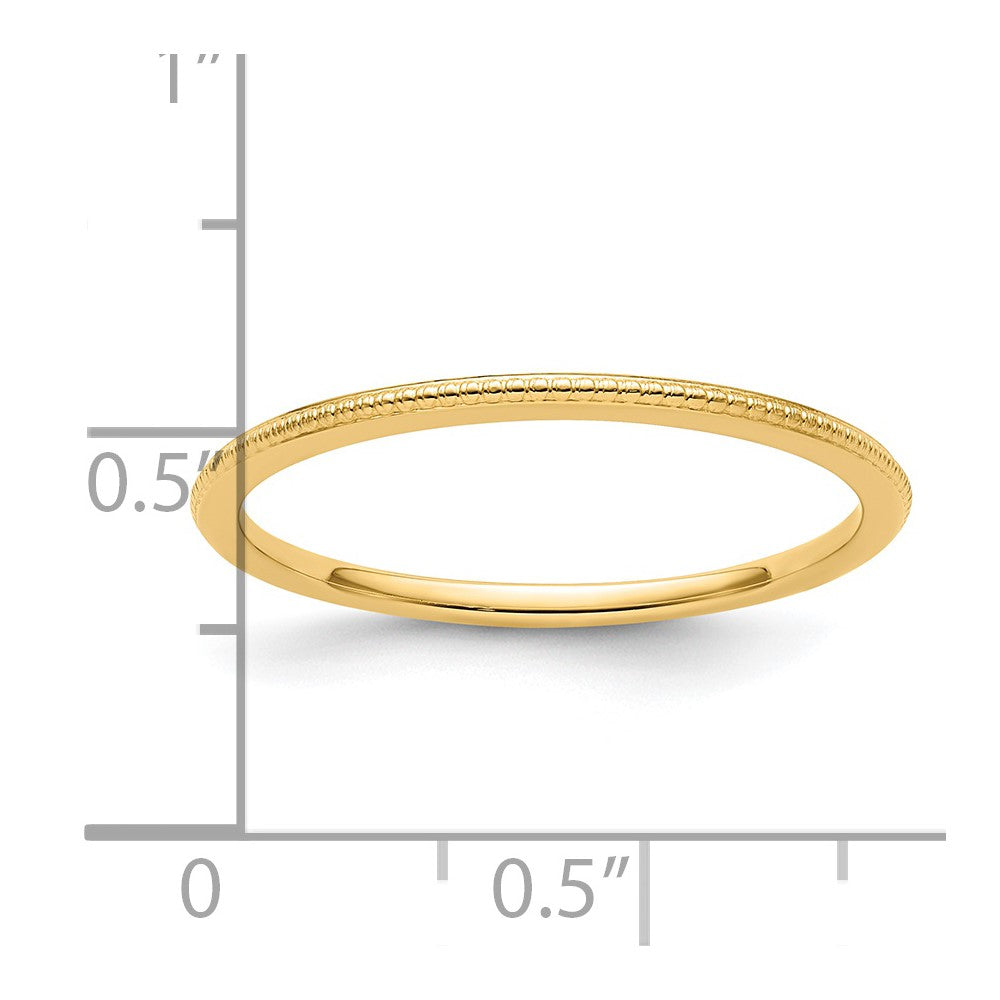 14K Yellow Gold 1.2mm Beaded Stackable Band Size 7