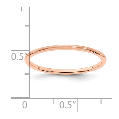 14K Rose Gold 1.2mm Half Round Satin Stackable Band Size 8