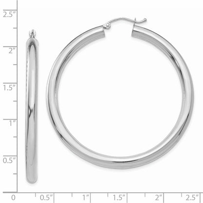 10k White Gold 4mm x 50mm Tube Hoop Earrings