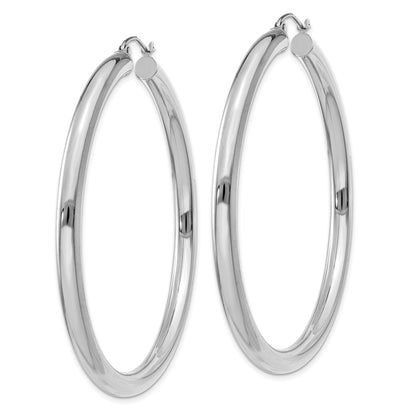 10k White Gold 4mm x 55mm Tube Hoop Earrings