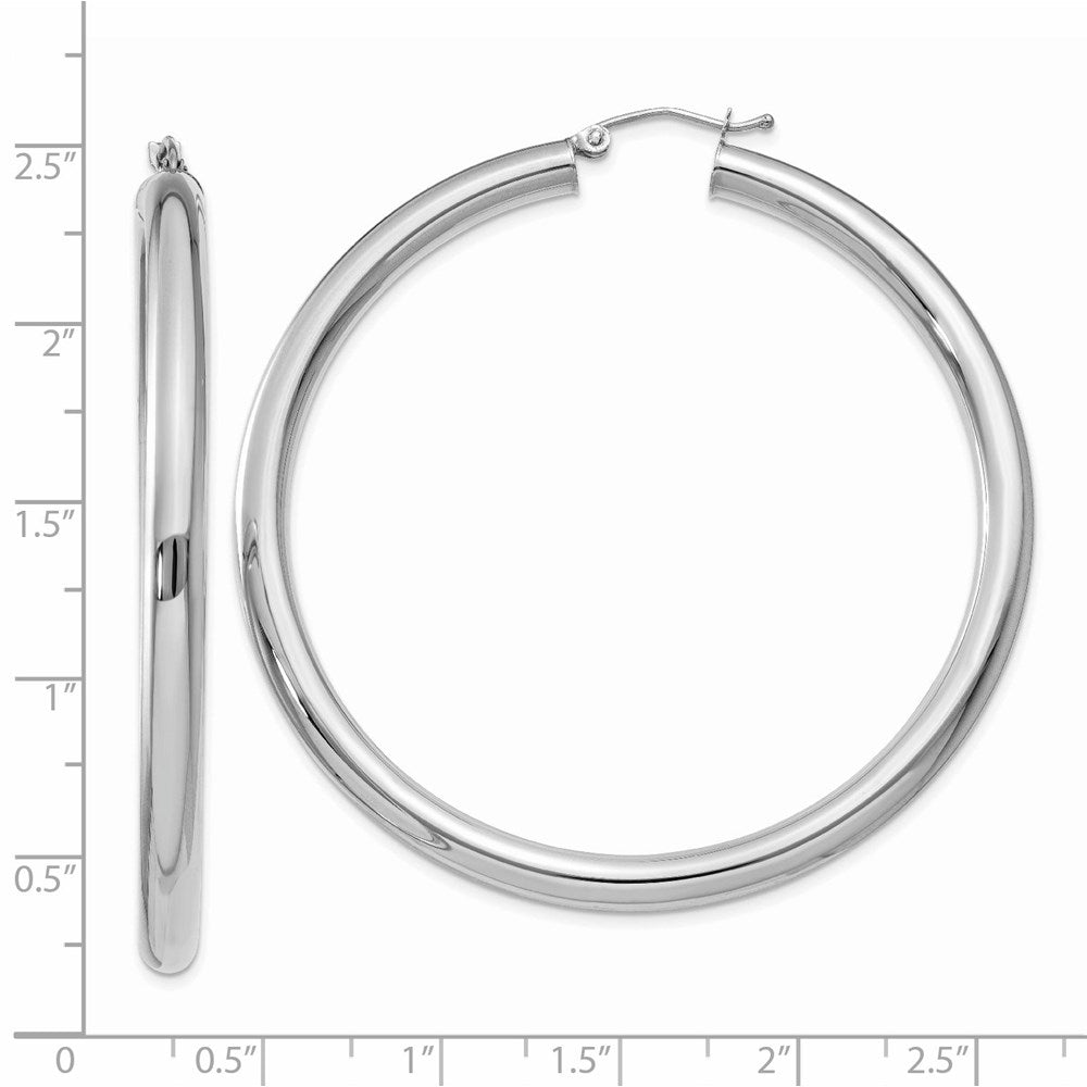 10k White Gold 4mm x 55mm Tube Hoop Earrings