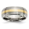 Chisel Titanium Brushed Center with 14k Gold Inlay 8mm Ridged Edge Band