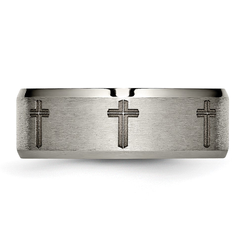 Chisel Titanium Brushed and Polished Masonic Laser Design 8mm Beveled Edge Band