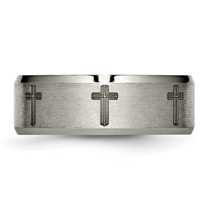 Chisel Titanium Brushed and Polished Masonic Laser Design 8mm Beveled Edge Band