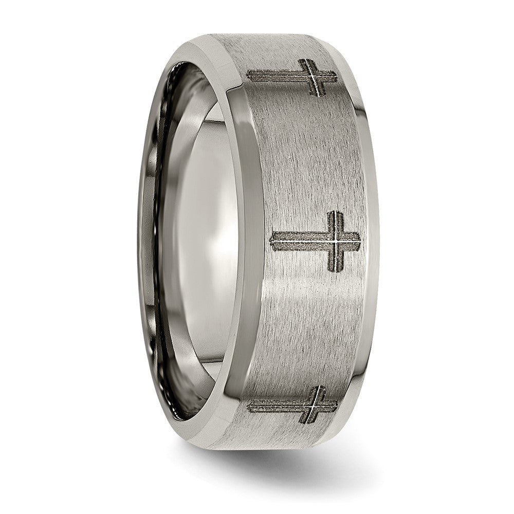 Chisel Titanium Brushed and Polished Masonic Laser Design 8mm Beveled Edge Band