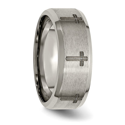 Chisel Titanium Brushed and Polished Masonic Laser Design 8mm Beveled Edge Band