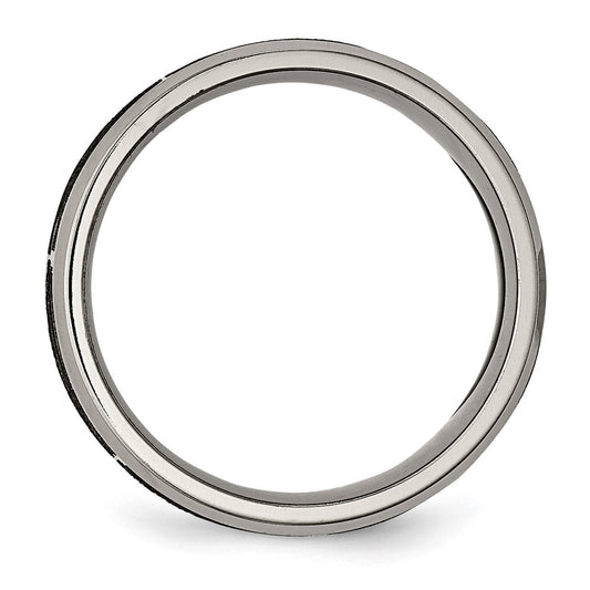 Chisel Titanium Brushed and Polished Flames Laser Design 8mm Beveled Edge Band